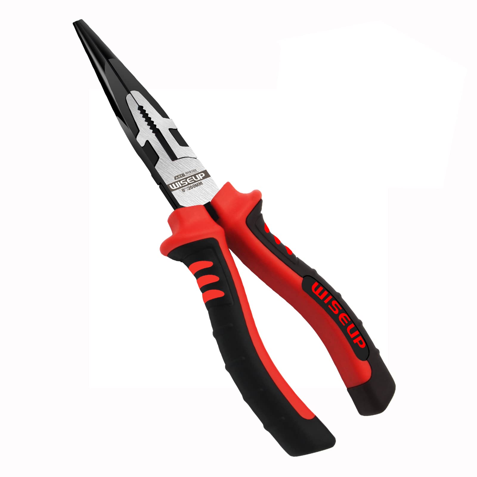 WISEUP Professional Long Nose Pliers, Industrial CR-V 200mm Pliers, Non-slip Rust-proof Flat Nose Pliers, Ergonomic Handle Long Nose Pliers, Multi-functional Needle-nose Pliers (200MM)