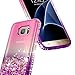 Galaxy S7 Case with Tempered Glass Screen Protector for Girls Women Kids, NageBee Glitter Liquid Sparkle Bling Floating Waterfall Diamond Shockproof Cute Case for Samsung Galaxy S7 -Pink/Purple