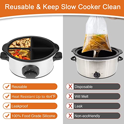Slow Cooker Liners, Silicone Slow Cooker Liner Slow Cooker Divider Insert BPA Free, Dishwasher Safe Fit 6QT (4)