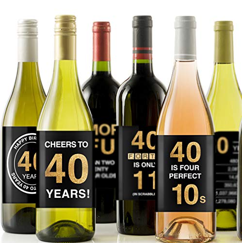 40th-Birthday-Wine-Bottle-Labels-Stickers-Present-40th-birthday-decorations-For-Men-or-WomenCheers-to-40-Years-12pack