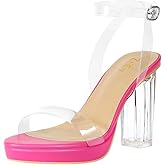 ZriEy 4-Inch Platform Clear High Heels for Women Block Chunky Heeled Sandals Open Toe Ankle Strap Heels Wedding Party Evening Prom Dress Pump Sandal Shoes