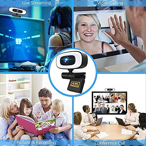 AVMPTECH 4K cam with Light & Microphone Autofocus USB  cam w