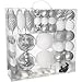 RN’D Christmas Decorative Ball Ornaments – White and Silver Christmas Ball Hanging Xmas Tree Ornament Decoration Set Assorted Shapes and Sizes with Hooks - 75 Piece Set