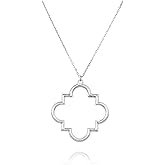 POMINA Gold Fashion Long Chain Necklace Quatrefoil Necklace Two-Tone Clover Pendant Necklace Geometric Pendant Sweater Long Necklace for Women