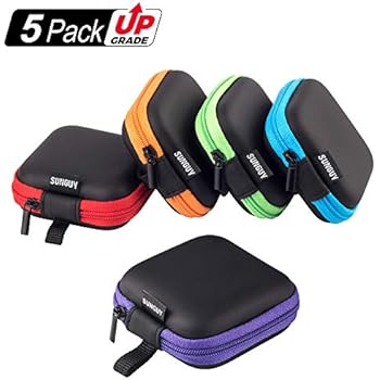 SUNGUY Portable Square Earphone Carrying Case Mini Pouch Storage for Smartphone Earphone Bluetooth Headset Storage Bags, 5-Pack