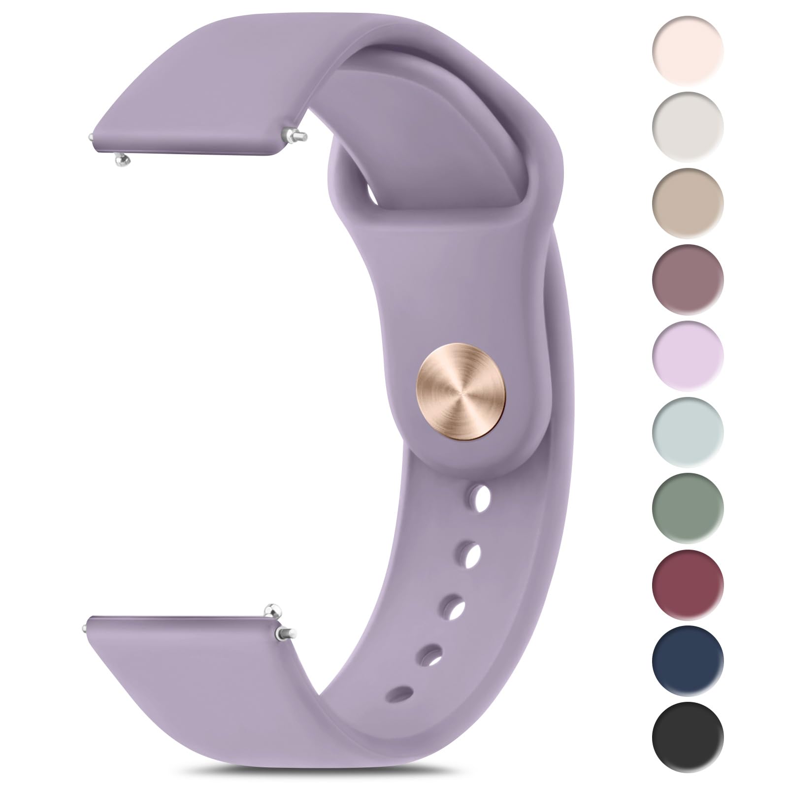 Meliya 22mm Watch Bands Quick Release Replacement Wristband, Soft Silicone Sport Replacement Straps for Men Women (Lavender Gray)