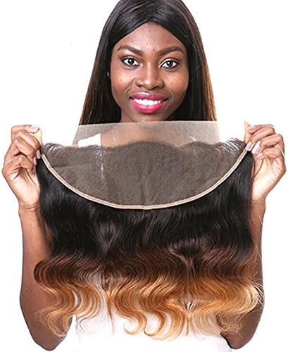 Hairitory Hair 13x4 Ear To Ear Brazilian Body Wave Pre Plucked Lace Frontal Closure Ombre T1B/4/30 Non-Remy Three Tone Human Hair (10, T1B/4/30)