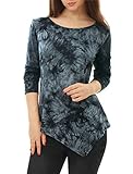 Allegra K Women Long Sleeves Round Neck Tie-Dye Handkerchief Hem Top M Grey