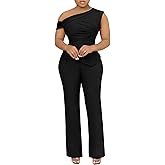 Aro Lora Womens 2 Piece Outfits Sexy One Shoulder Ruched Irregular Hem Top Pant Set Dressy Pant Suits