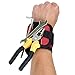 KHTONE Magnetic Wristband, UPGRADED 5Embedded Super Powerful Magnets, Holds Small Metal Tools for DIY Hand Man and Carpenter (Red)