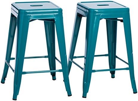 Tabouret Two Pieces 24-inch Durable Scratch-Resistant Stackable Peacock Counter Stools