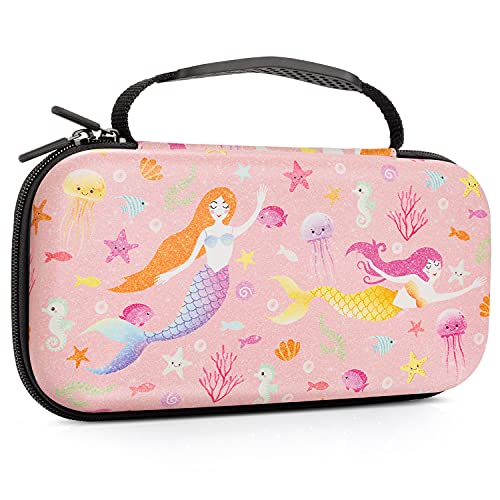 Lalumix Nintendo Switch OLED case 2021 & Nintendo Switch case 2017 with 20 Game Card Slots for Girls Travel Shockproof Bag Protective Hard Cover Mermaid