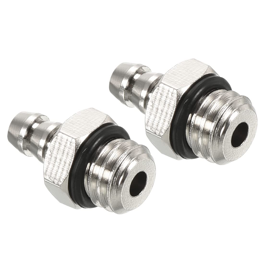 PATIKIL Hose Barb Fitting Straight 3.5mm Barbed M6x1 Male Thread, 2 Pack Electroplated Copper Mini Pipe Connector, Silver