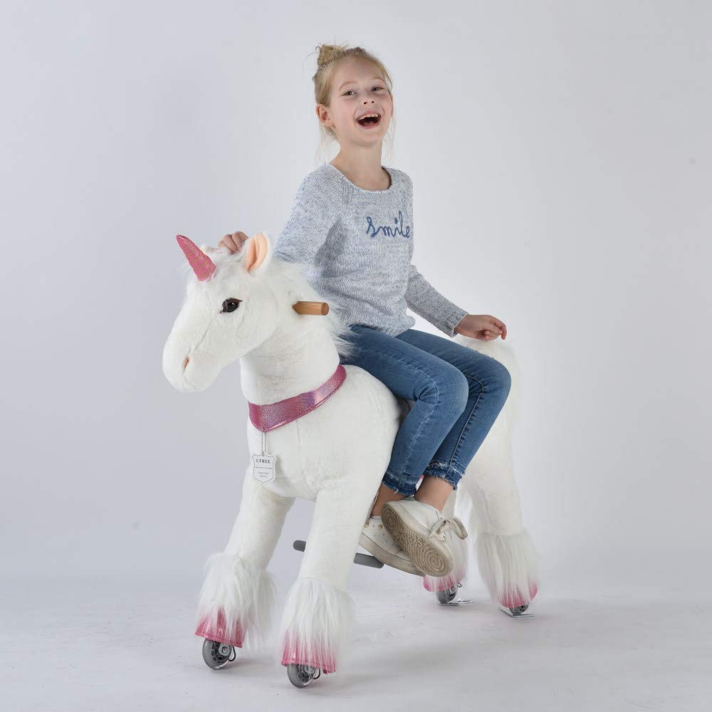 UFREE Ride on Unicorn, Giant Plush Animals, Pink Horn, Age 4-9