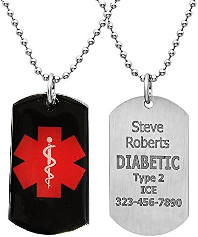 Free Engraving- Stainless Steel Polished Medical Alert ID Tag Identification Necklace Pendant With Chain - medicalid003