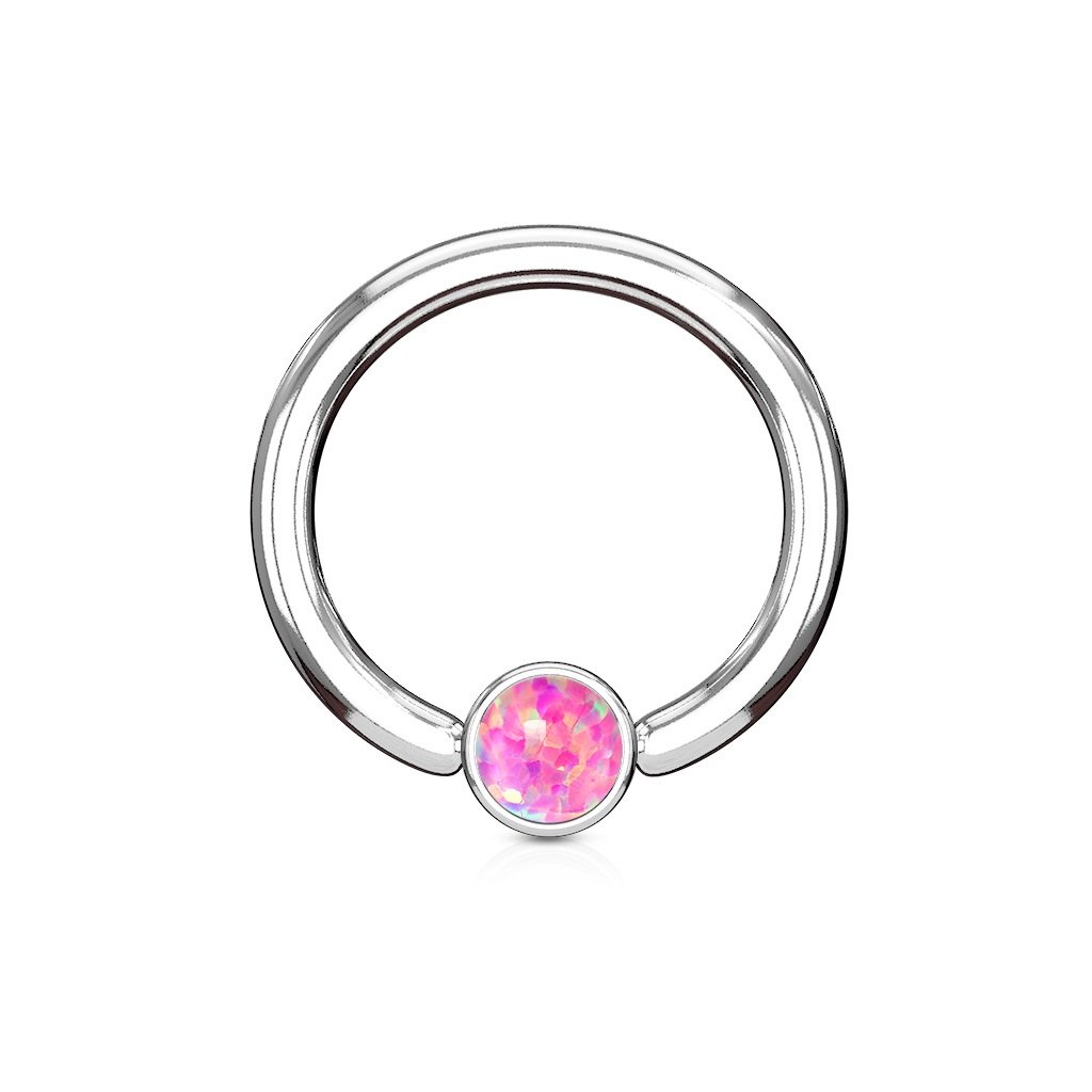 PiercedOff 316L Surgical Steel 1.6mm BCR with 4mm Pink Synthetic Opal Ball - Ring Size 10mm