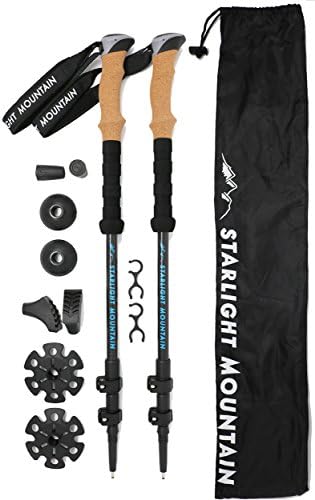 Starlight Mountain Outfitters Trekking Poles â‚¬â€œ Carbon Fiber Lightweight 6.8oz ea Collapsible Adjustable Quick Flip Locks Cork Grips Padded Wrist Straps & Tungsten Tips