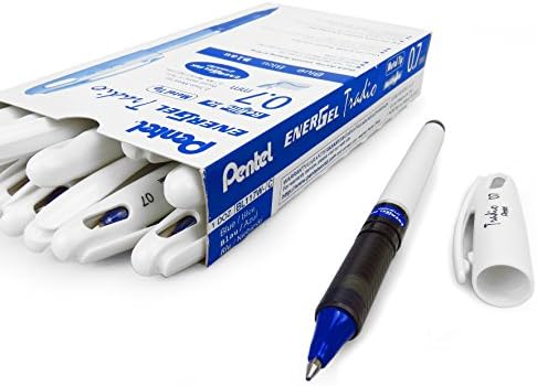 Pentel EnerGel Tradio Refillable Ink Rollerball Pen - 0.7mm - Box of 12 (White barrel - Blue ink)