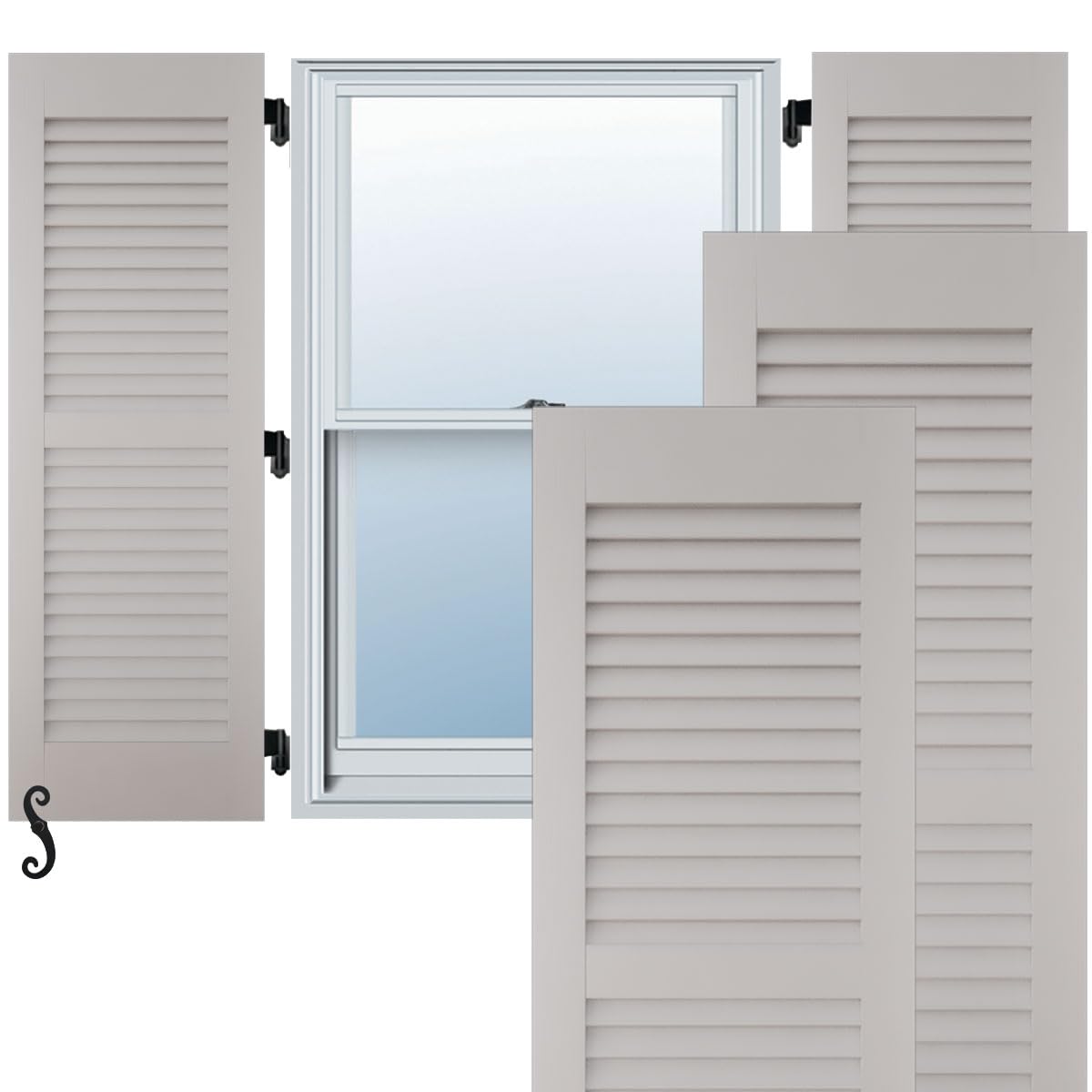 View 1 of 18"W x 79"H Americraft Two Equal Louver Exterior Real Wood Shutters (Per Pair), Primed