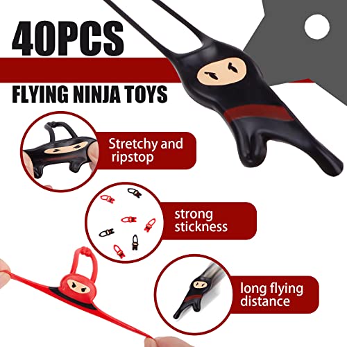 Shindel 40PCS Stretchy Flying Ninjas, Slingshot Ninja Toys Red Black Funny Finger Toys for Ninja Kids Birthday Party Favors Supplies Halloween Trick or Treat Toys BPA-Free Materials