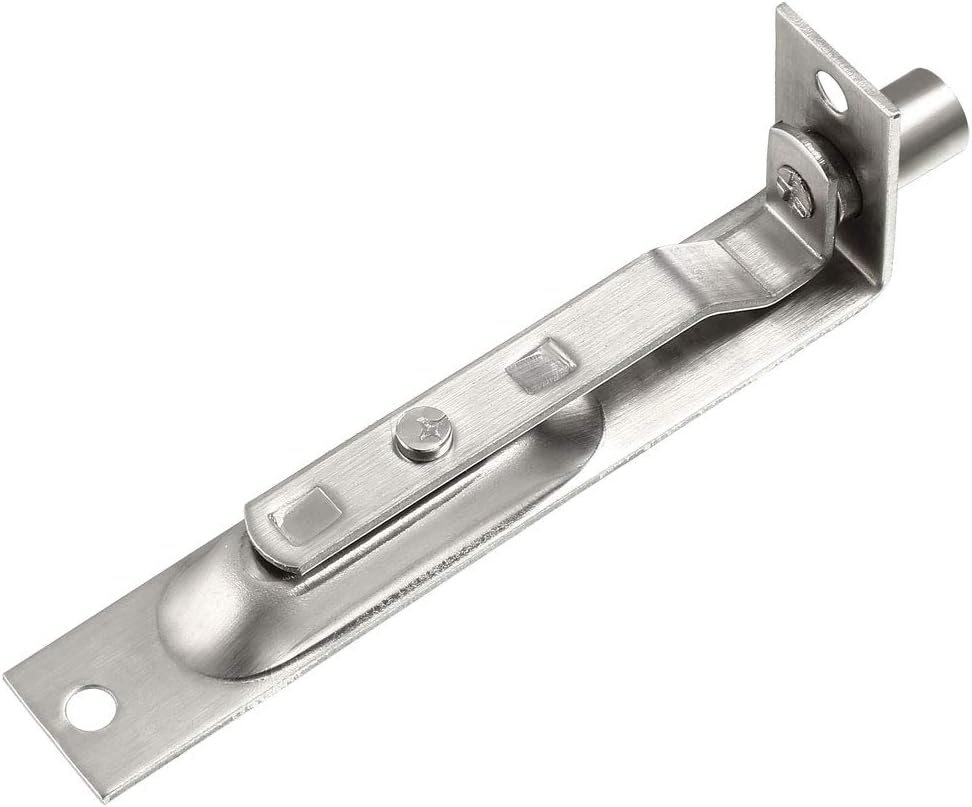 Sourcing Map 4 Inch Stainless Steel Concealed Slide Lock Latch for Wood Composite Doors Double Doors, Silver Tone - Image 5
