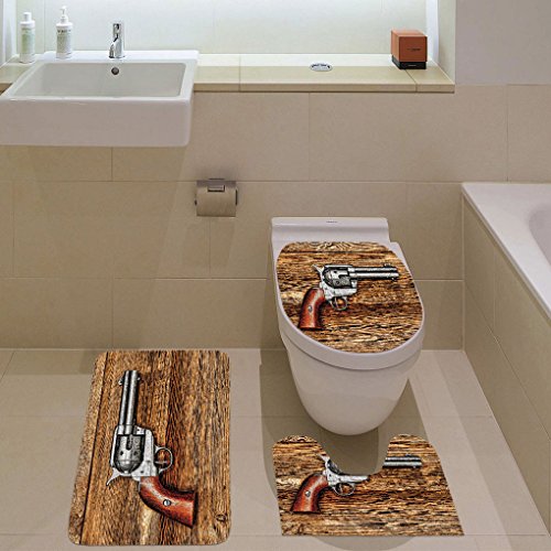 3 Piece Bathroom Mat Set Western Old Style Revolver Antique Six Shooter Gun Weapon Pistol On Aged Wooden Board Image Brown Grey Bath Mat Bathroom Carpet Rug Non Slip Cheap Kediacarbon Co In