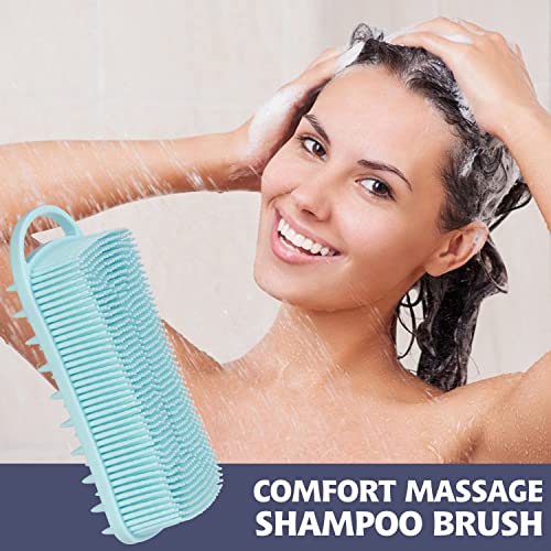 BEDELITE Silicone Body Scrubber - Silicone Loofah Exfoliating Bath Brush, Body & Face & Short Hair Wash, Fit for Sensitive and All Kinds of Skin, Easy to Clean and Lathers Well (Blue)