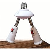 2-in-1 Light Socket Extender, E26/E27 to 2 Bulb Adapter with Adjustable Arms, 360° Rotatable for Ceiling Fan/Lamp Holder, UL 