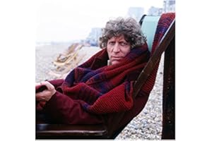 Tom Baker 8 Inch x 10 Inch Photo Doctor Who The Golden Voyage of Sinbad Nicholas and Alexandra Seated Outdoors Wrapped in Red & Blue Scarf kn