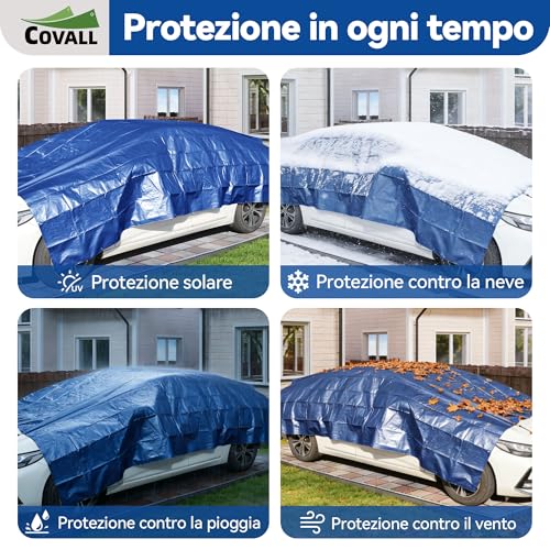 COVALL Blue Tarpaulin 5 x 6 m 115 g/m² Tear-resistant Waterproof Tarpaulin for Heavy Loads with Eyelets for Camping, Garden, Roof Cover and Warehouse