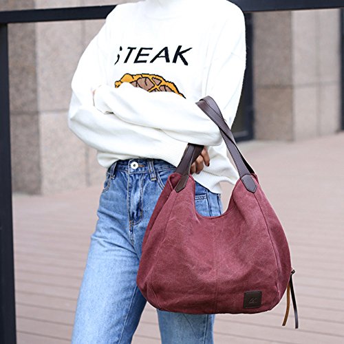 Clearance Sale! ZOMUSA Women's Casual Multi-Pocket Canvas Handbags Messenger Bag Tote Single Shoulder Shopping Bags (Purple)