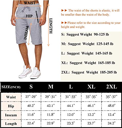 Voncheer Mens Elastic Waist Drawstring Summer Workout Shorts with Zipper Pockets (M, Black Mens Shorts)