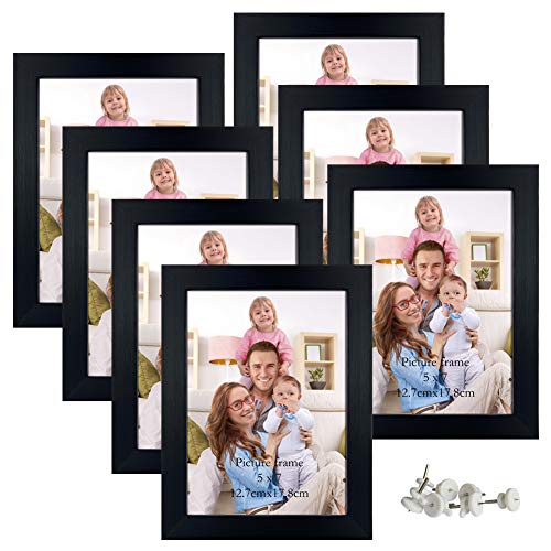Giftgarden 5x7 Picture Frame 7 Pack Real Glass Black 5 by 7 Photo Frames Set for Wall or