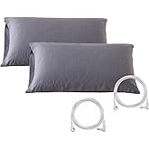 JIUMIWA 2Pcs Grounding Pillowcase with 90% Organic Cotton & 10% Silver Fibres, Queen Size Earthing Pillowslip with 5m Grounde