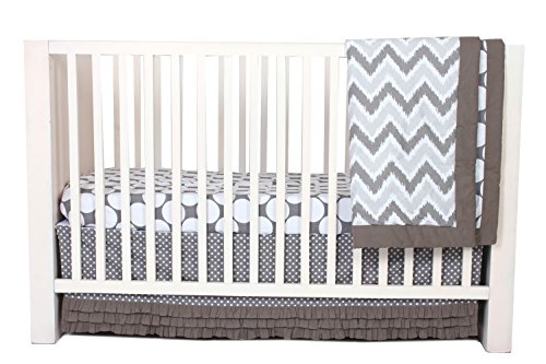 Bacati Mix and Match Ruffled Bottom Dots Crib Skirt, Grey