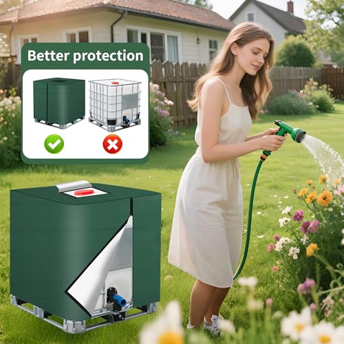IBC Tank Cover, 420D Water Tank Cover, Cover for IBC 1000L Tank – Anti-UV and Dustproof Cover with Zip Storage Bag (116 x 100 x 120 cm) (Green)