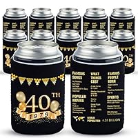 Yangmics 40th Birthday Can Cooler Sleeves Pack of 12-1979 Sign - 40th Birthday Party Supplies - 40th Anniversary Decorations - Black and Gold Fortieth Birthday Cup Coolers