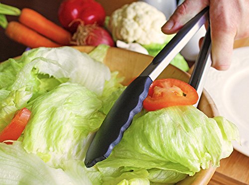 Pinzas-de-Cocina-GWCLEO-Pinzas-para-Barbacoa-en-Acero-Inox-y-Silicona-Pinzas-para-Ensalada-y-Servir-con-Consejos-sin-Rasguos-y-Mangos-de-Cojn-de-Silicona-Anti-DeslizanteNegro-9-y-12-Pulgadas