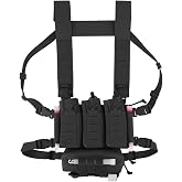 KRYDEX Tactical Chest Rig Triple Elastic 556 Magazine Pouch Placard with GP Pouch &amp; Mini Drop Pouch &amp;H Harness