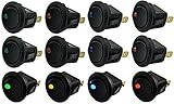 yueton 12pcs Car Truck Rocker Round Toggle LED Switch On-Off Control, Blue, Green, Yellow, Red