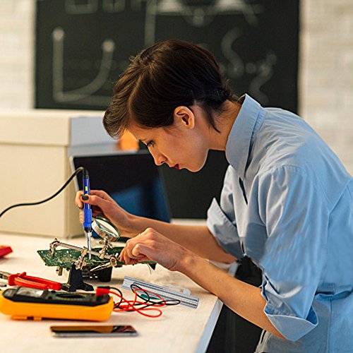 Upgraded Soldering Iron Kit Electronics with Magnifying Glass 60w Temperature Adjustable Soldering Iron [16-In-1] Welding Tool 6 Tips Desoldering Pump Stand with Sponge Tweezers Wire Cutter Carry Box - Thumbnail 6