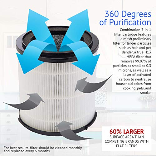 SilverOnyx True HEPA Filter Replacement (5-Speed, Large Room) 4-in-1 Air Purifier HEPA Replacement Filters - Best HEPA H13 Filter for Allergies, Pets, Smoke and Dust. for Large Room 500 sq ft. Black