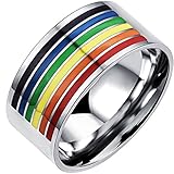 Men Women's Classic Stainless Steel Rainbow Striped Ring Valentine Couples Wedding Bands Colorful Silver