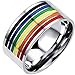 Men Women's Classic Stainless Steel Rainbow Striped Ring Valentine Couples Wedding Bands Colorful Silver