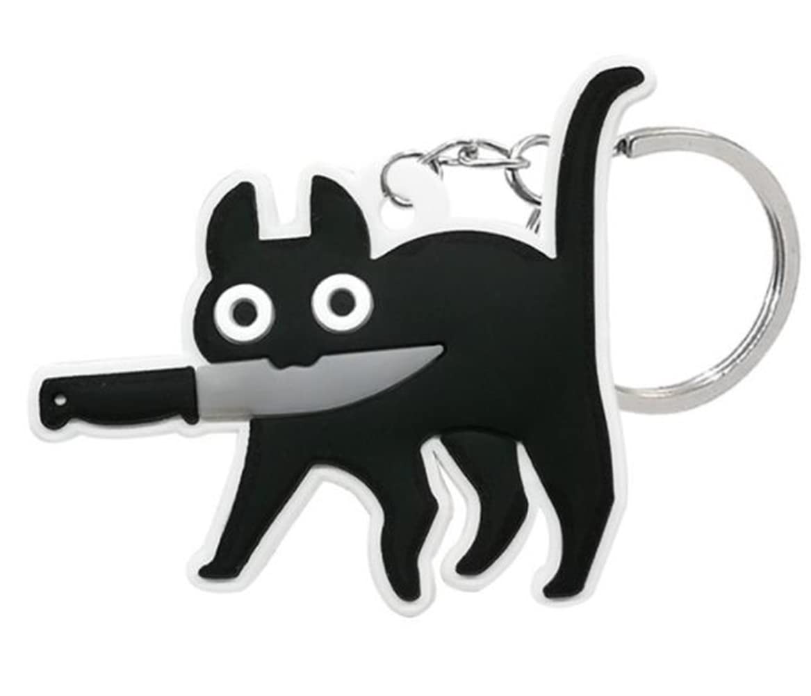 Cat Keychain, PVC Black Cat Keychain, Cute Cat Key Chain and Charm for Handbags, Purses, Bags, Belts