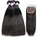 Flady Brazilian Straight Human Hair 4 Bundles with Middle Part Closure 10A Unprocessed Virgin Brazilian Straight Hair Bundles with Closure (16 18 20 22+14inchclosure)