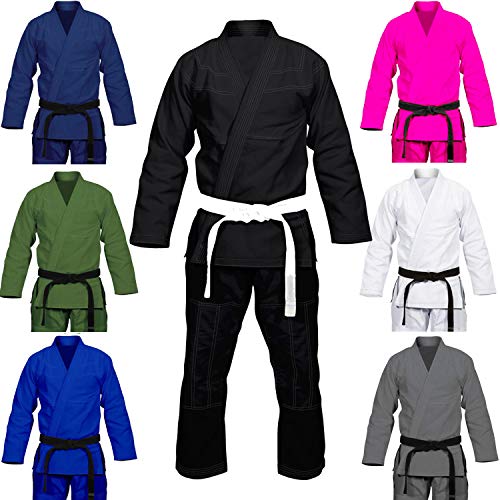 Max5 Full Blank Brazilian Jiu Jitsu Gi MMA Martial Arts Uniform BJJ Gi Grappling Kimono (Grey/White, A0)