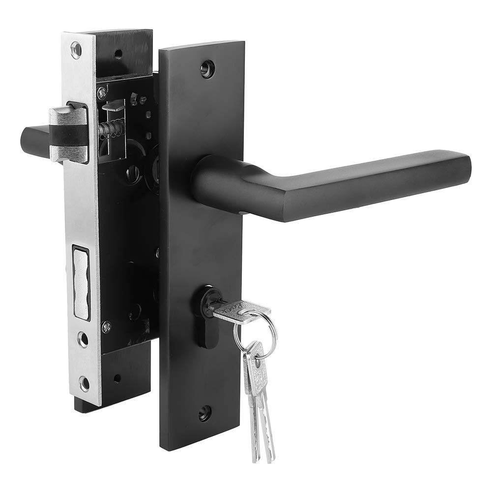Nivvity Black Door Handle Lock Interior Door Handle with Lock and Key Includes Key Screw Suitable for Bedrooms and Offices Left- Or Right-Opening