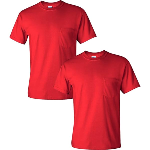 Gildan 50/50 Ultra Blend Pocket T-Shirt - Moisture-Wicking Fabric, Double-Needle Stitching, Comfort Fit, Large, Red