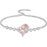 Wildari Mom Birthstone Charm Link Bracelet 925 Sterling Silver Rose Heart Mom Bracelet with 12 Months Birthstone Mother's Day Gift Jewelry Gifts for Women,Chain Length 7"+2" Extend